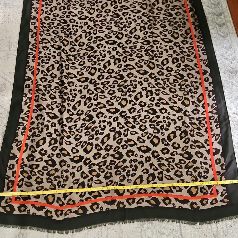 Large Leopard Print Scarf with Red Accents